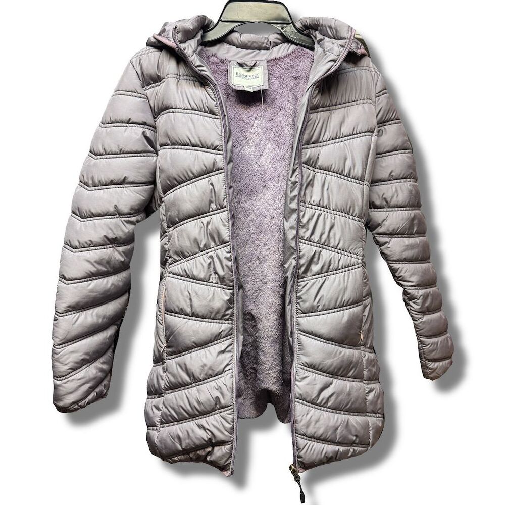 Roosevelt American College Women's Purple Puffer Jacket M Detachable Hood - Picture 3 of 8